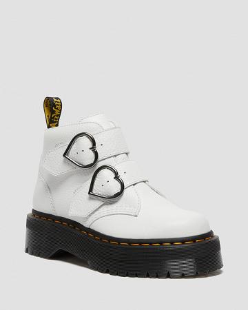 Dr Martens Devon Heart Leren Platform Laarzen Dames Wit | NL 543HAP